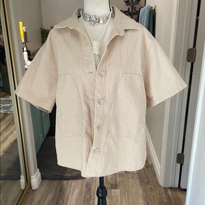 Tan Lightweight Shirt Jacket with Textured Fabric